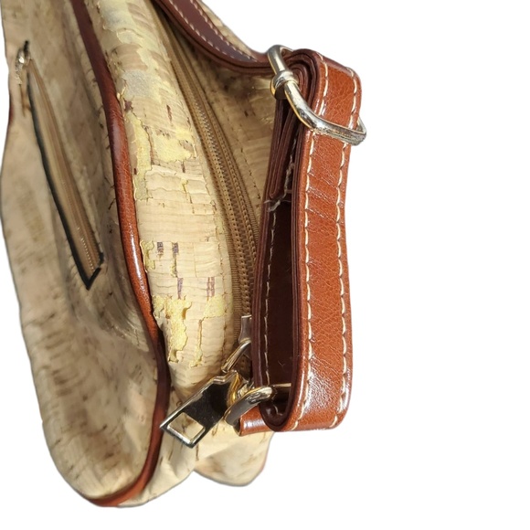 We Are Portugal Natural Cork Patchwork Crossbody Purse Brown Strap - Picture 8 of 10
